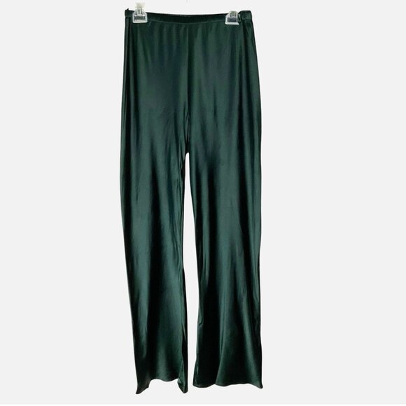 Silk Laundry Bias-Cut Pants Pull-On Flared Leg Green Size Large *READ FLAW* - Picture 3 of 11